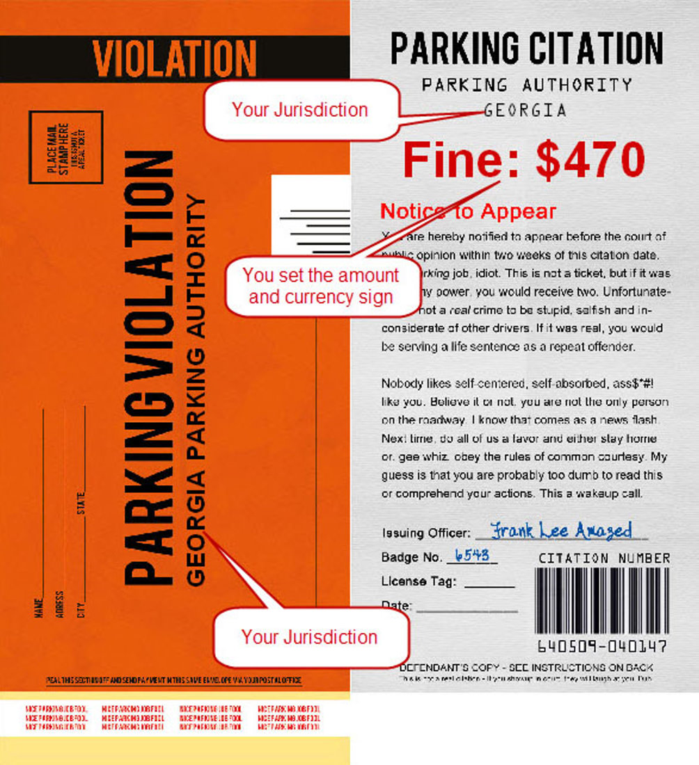 Fake Parking Ticket - CUSTOMIZABLE - Play A Joke On Someone - PDF Download | eBay